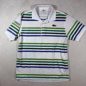 Lacoste Sport FR4 Medium Men's Polo with Blue and Green Stripes Box Logo EUC